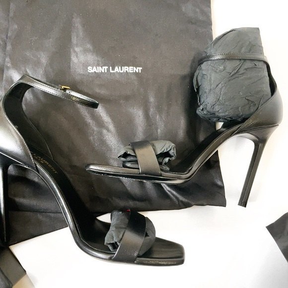 SAINT LAURENT PARIS Amber Leather Strap Heels in Nero Black - Picture 15 of 15
